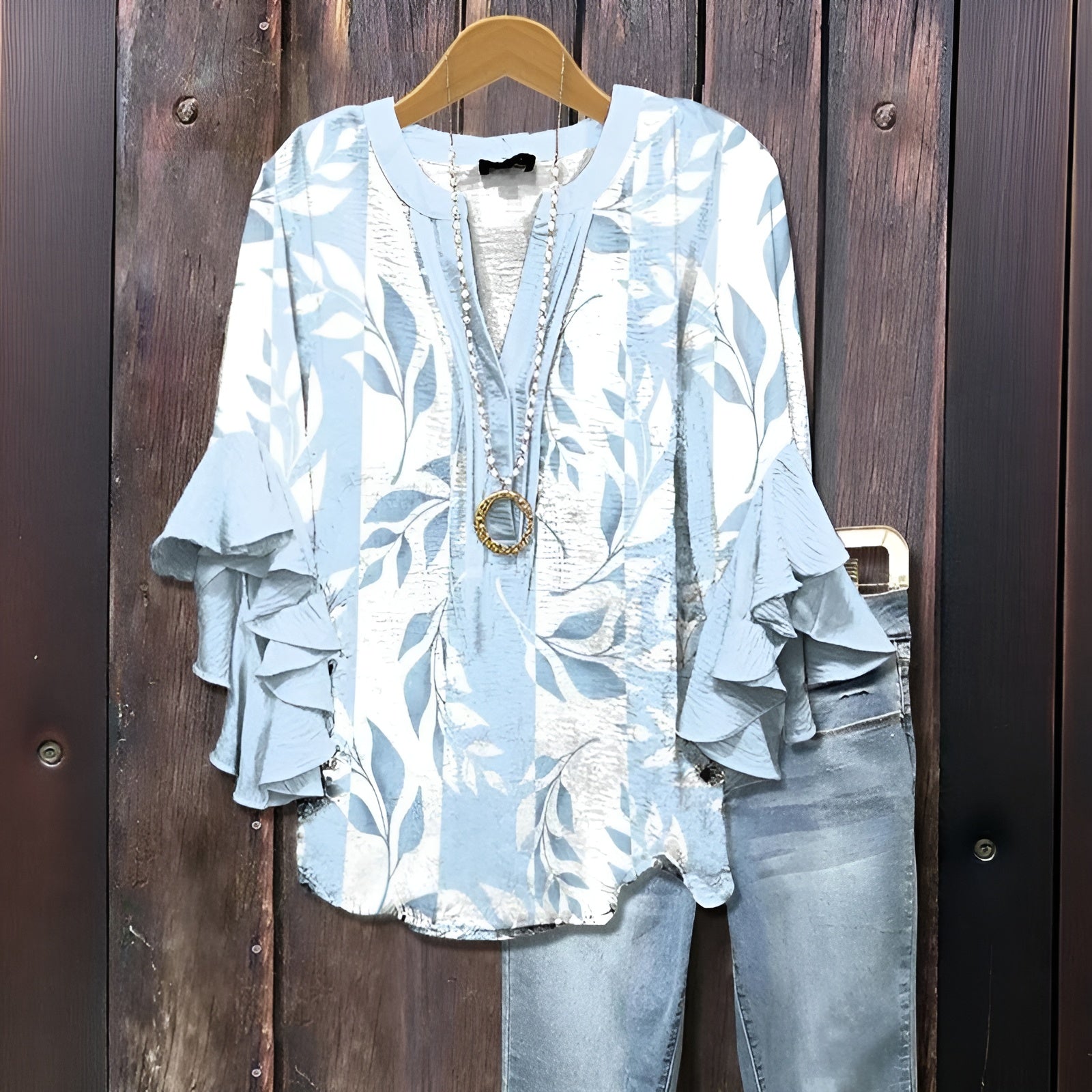 Elyara™ - Blouse décontractée avec motif de feuilles
