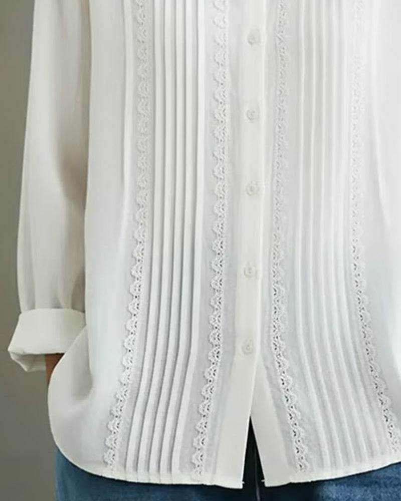 Cadrina - Chemise Élégante en Coton et Lin avec Dentelle