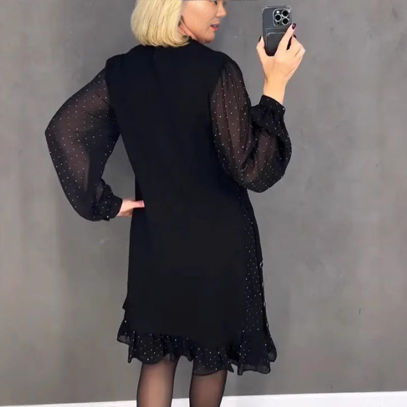 Thessariae - Robe Élégante à Cristaux et Col Rond