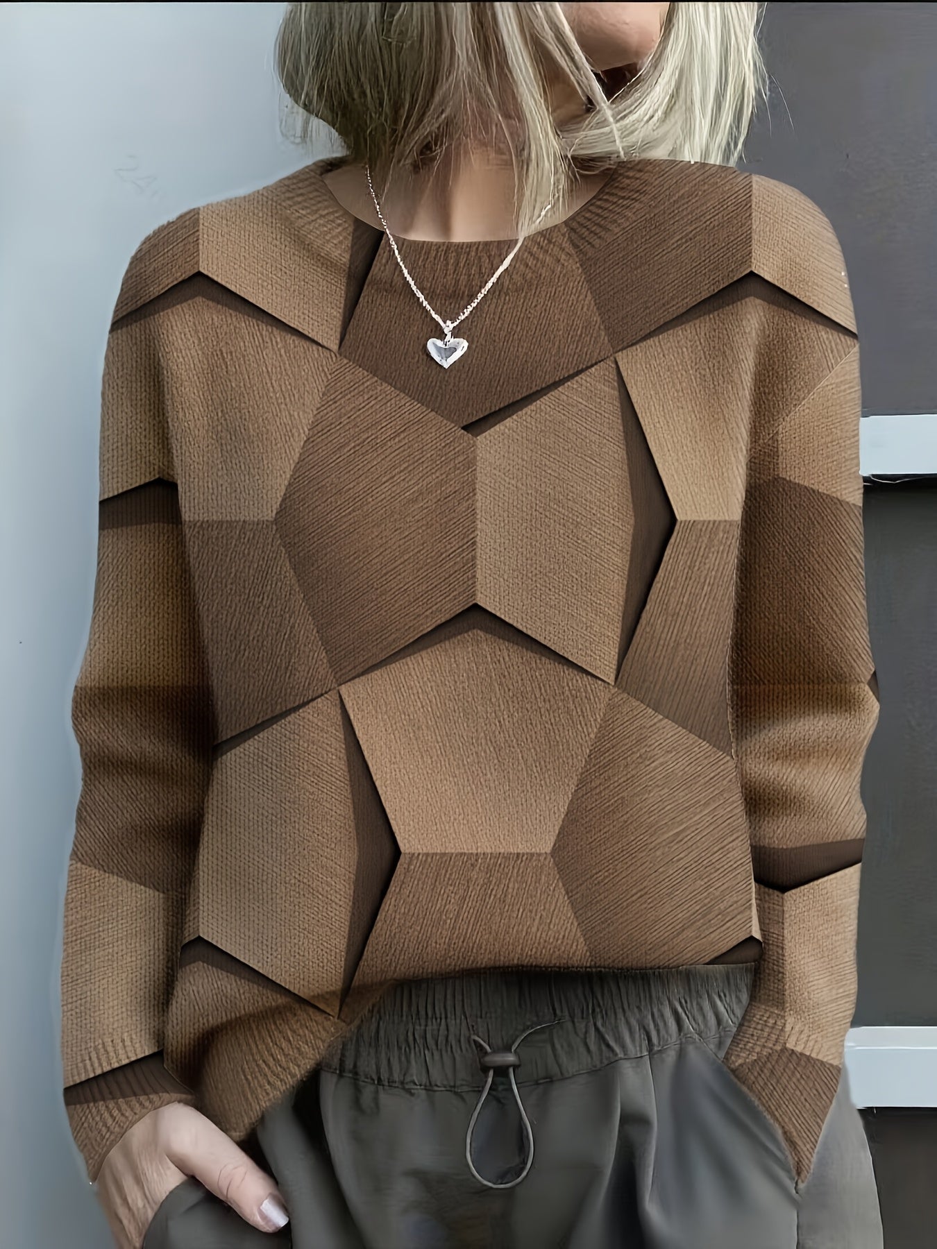 Quelirivra - Earth Tone Geometric Sweater