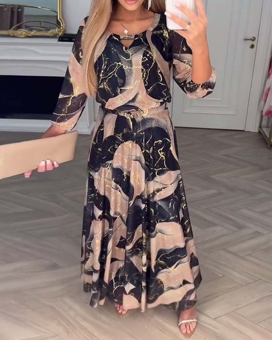 Carenza - Robe en Chiffon Élégante à Manches Trois Quarts