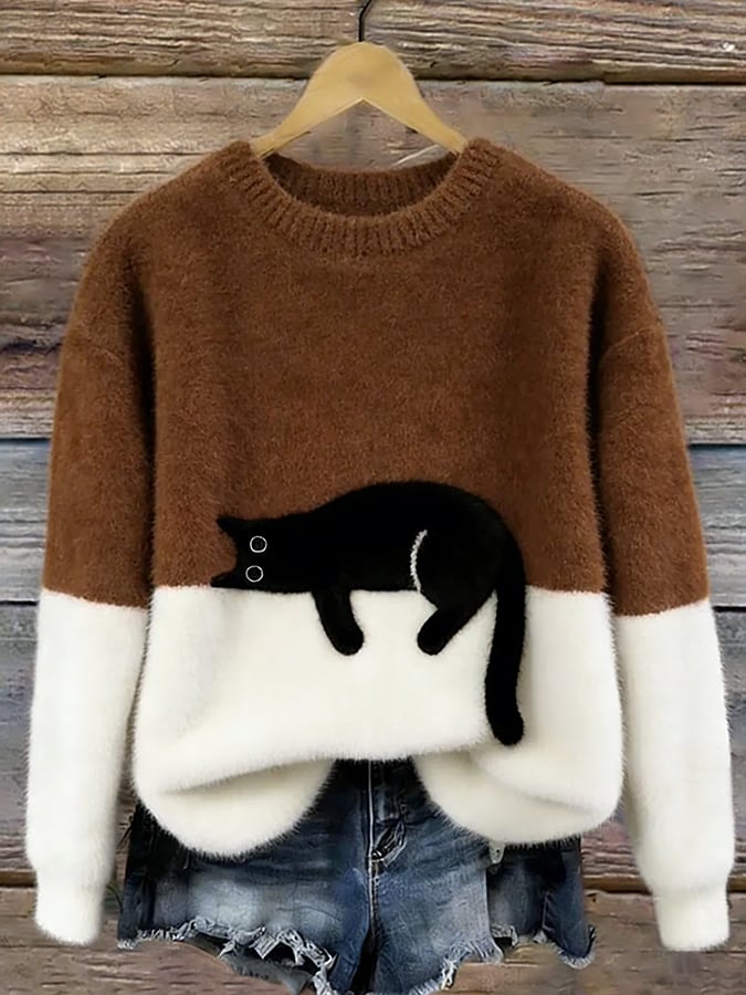 Lunivienne - Soft Cat Pattern Sweater