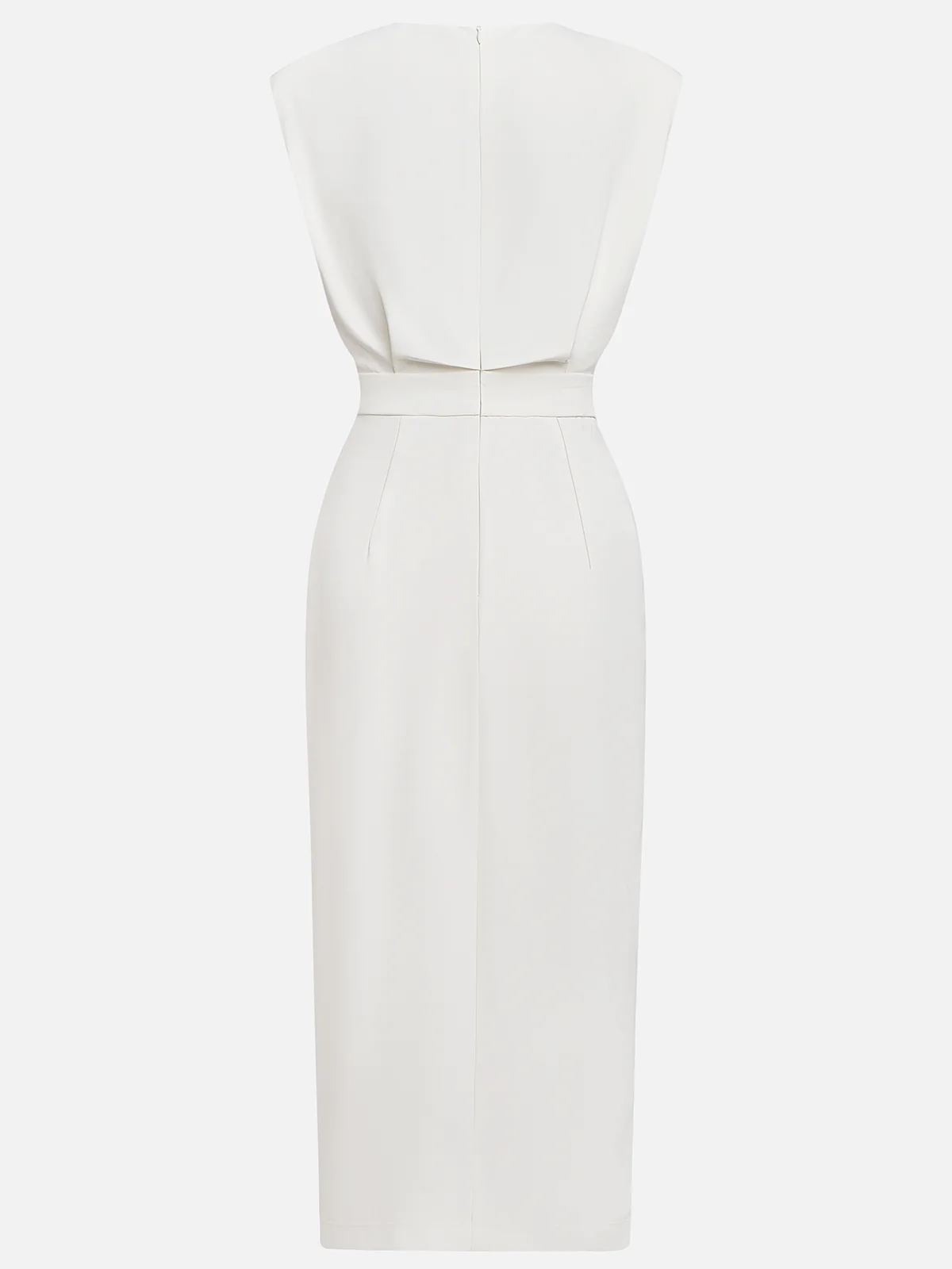Floralia - Plain midi dress with button slit and round neckline