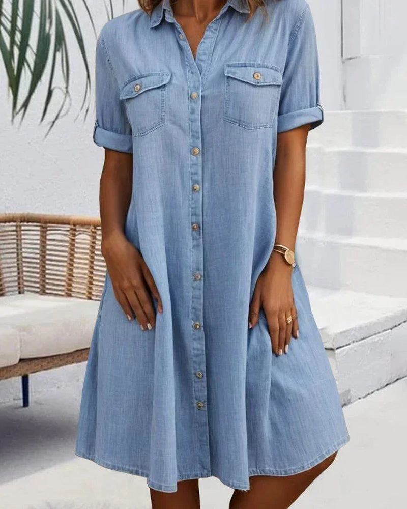 Evelina™ - Robe Midi à Col Revers et Bouton