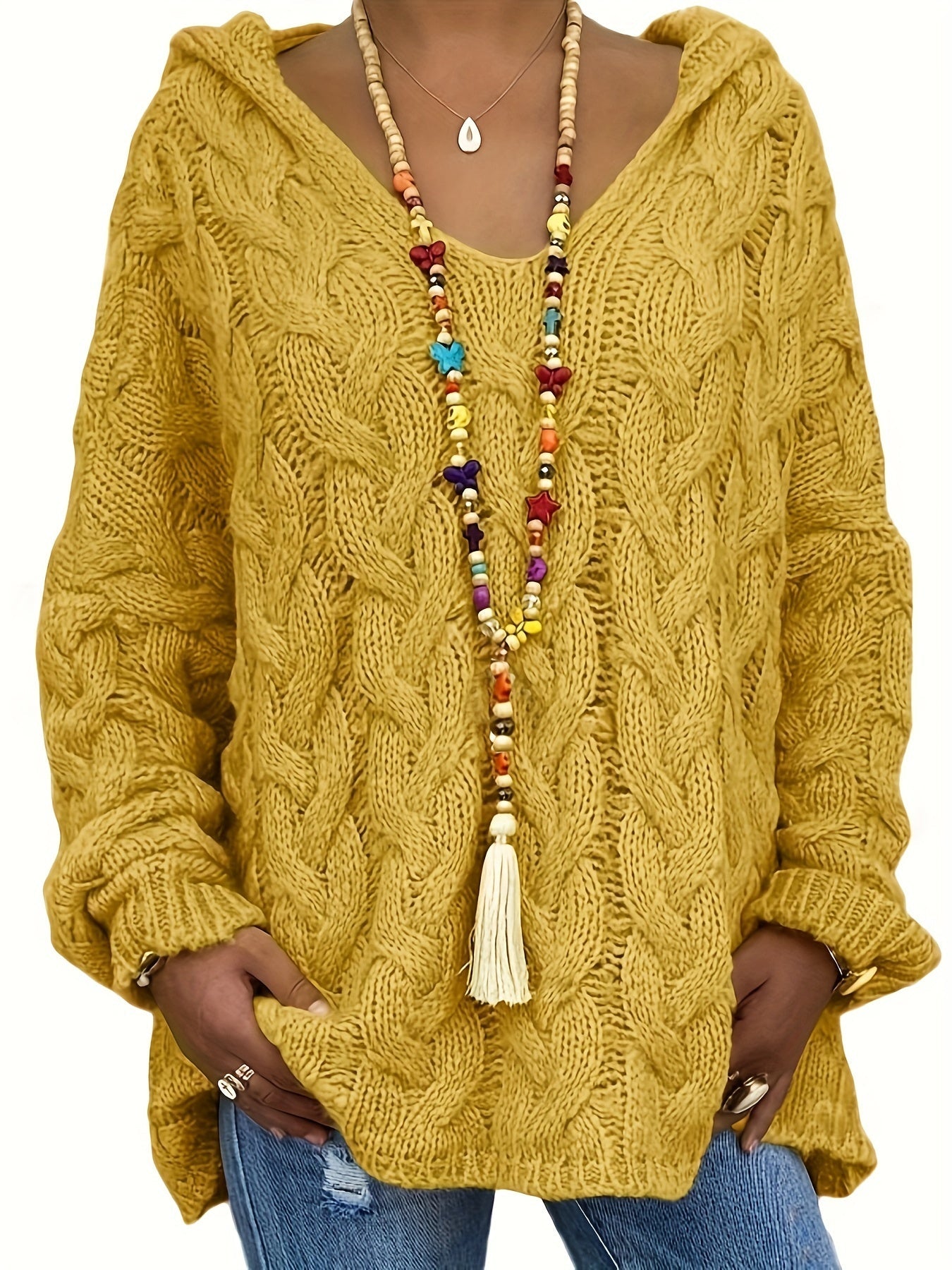 Oralivanne - Elegant Textured V-Neck Sweater