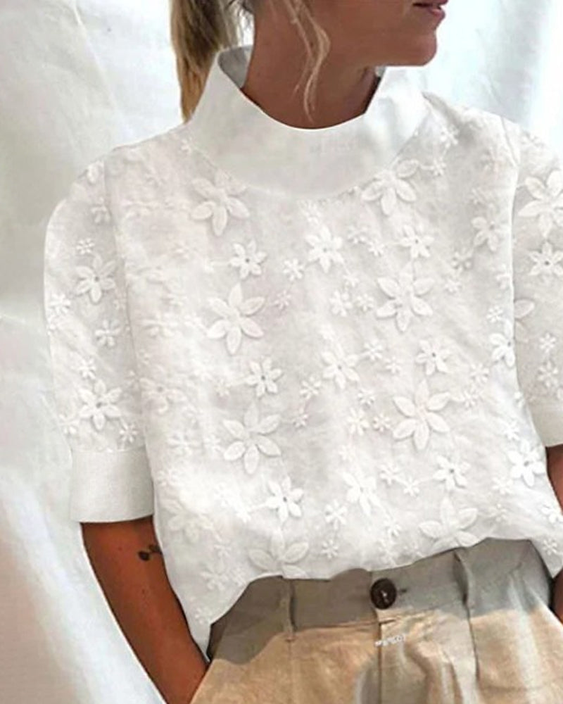 Emira™ - Plain Embroidered High Neck Top 