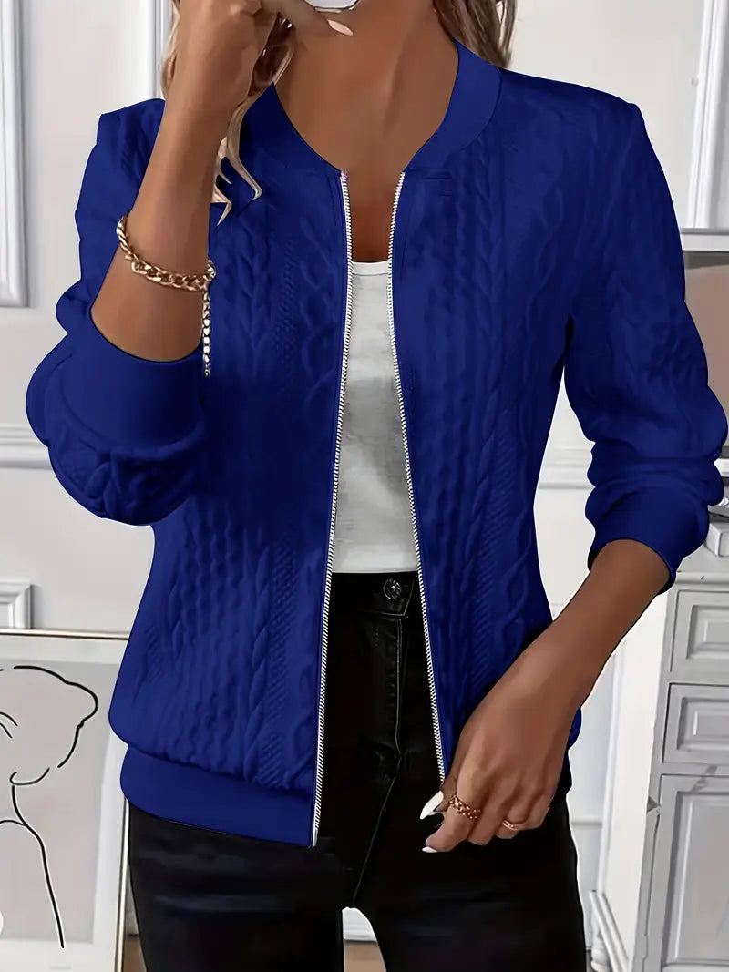 Elanisse - Women's Casual Jacket with Baseball Collar, Zip Closure, Textured Fabric