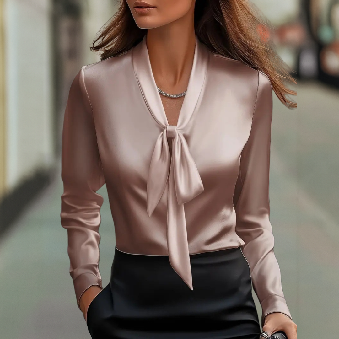 Cerenya - Satin Blouse with Elegant Bow at the Neck