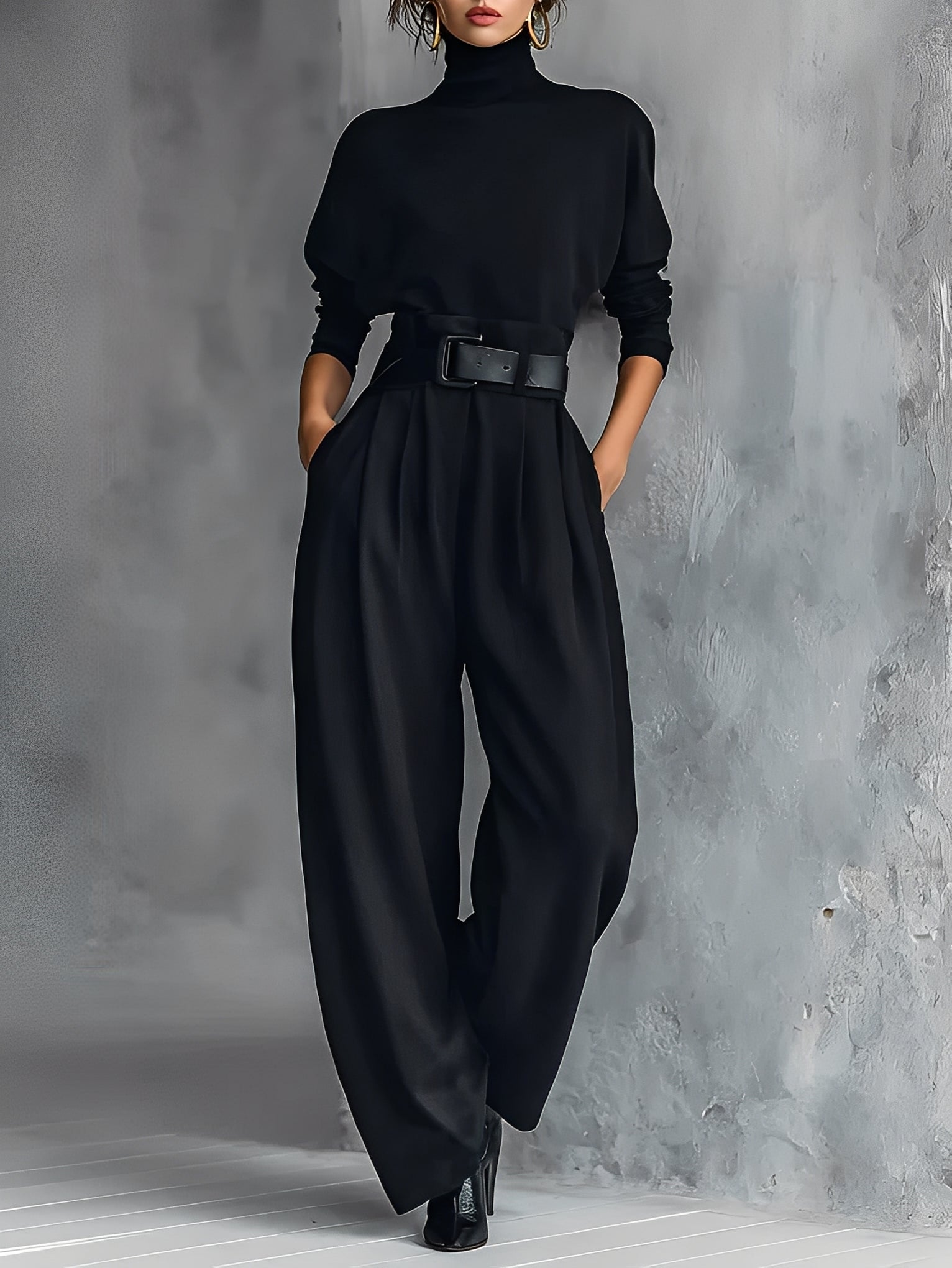 Neravirae - Elegant Turtleneck &amp; Straight Leg Pants Set 