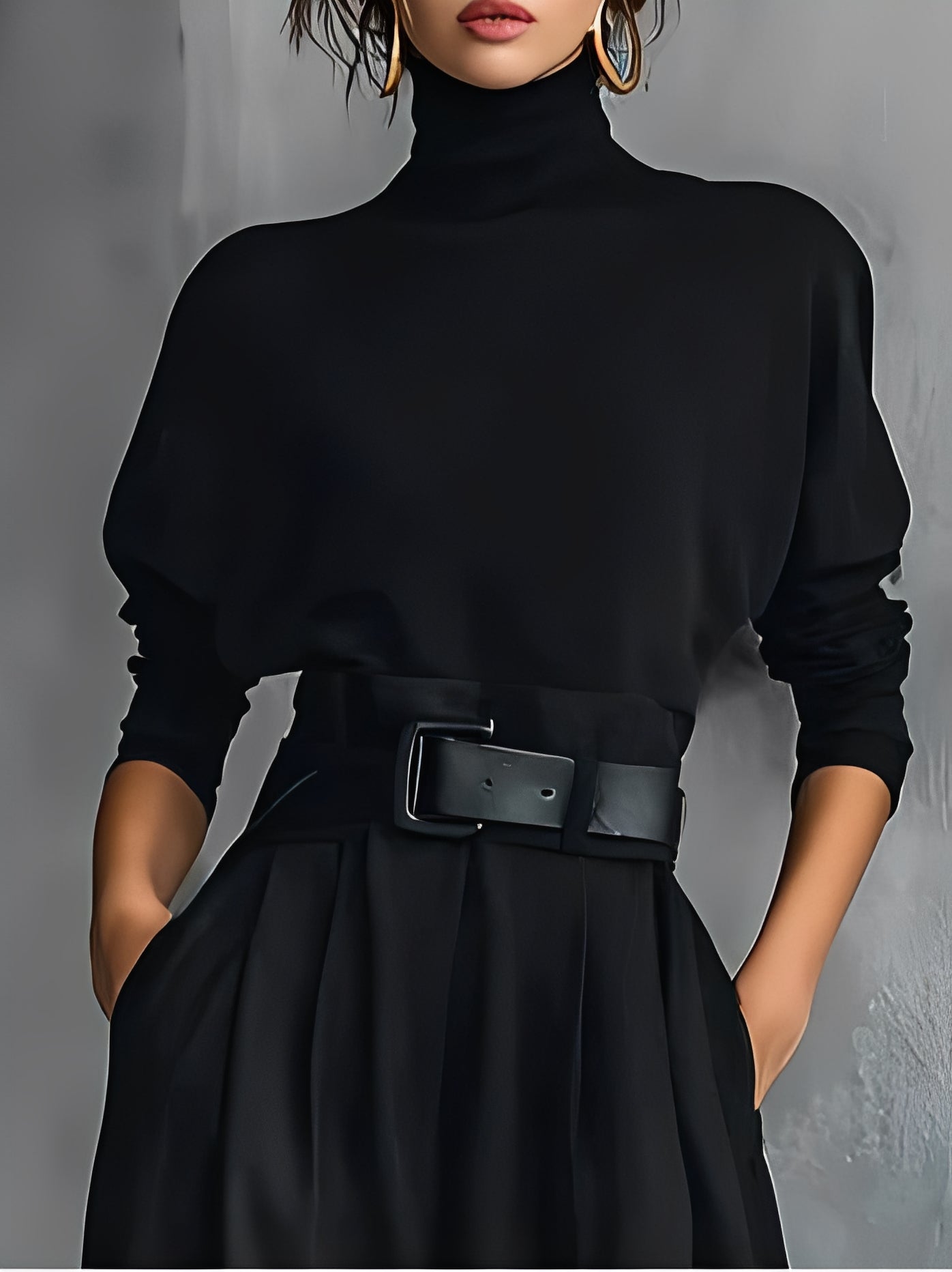 Neravirae - Elegant Turtleneck &amp; Straight Leg Pants Set 