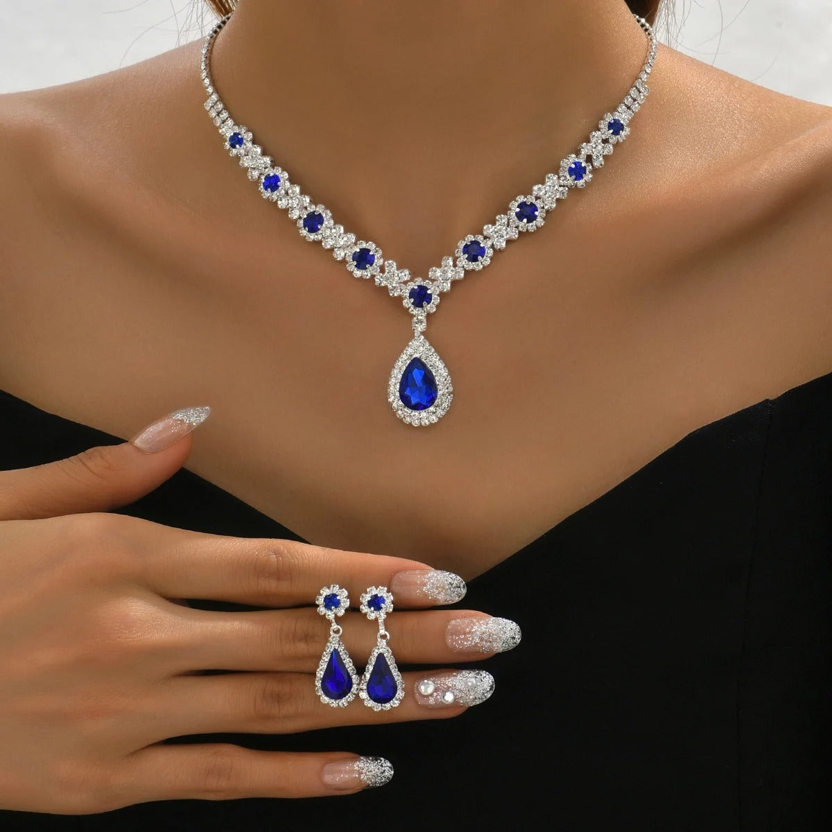 Gwenelivra - Ensemble de Bijoux Élégant en Zirconia Bleu Profond