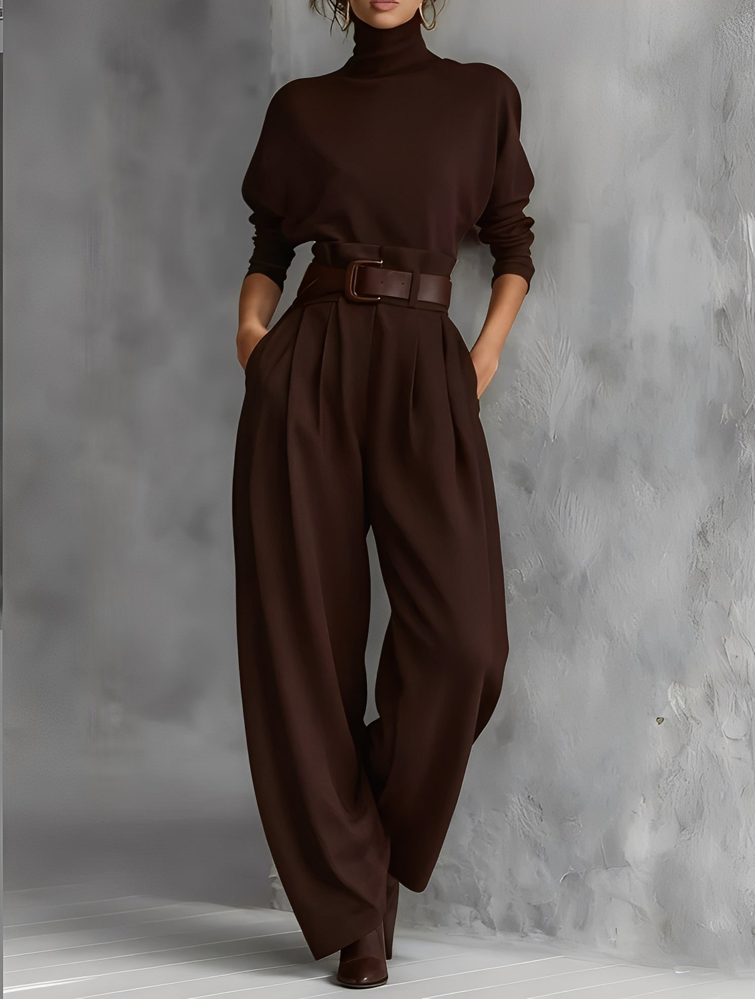 Neravirae - Elegant Turtleneck &amp; Straight Leg Pants Set 