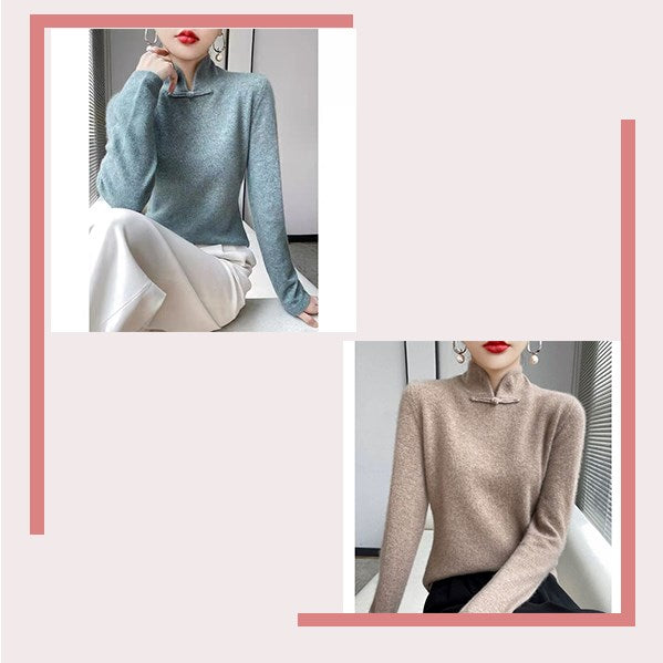 Jovienna - Pull Hiver à Col Montant Élégant avec Fermoir Vintage