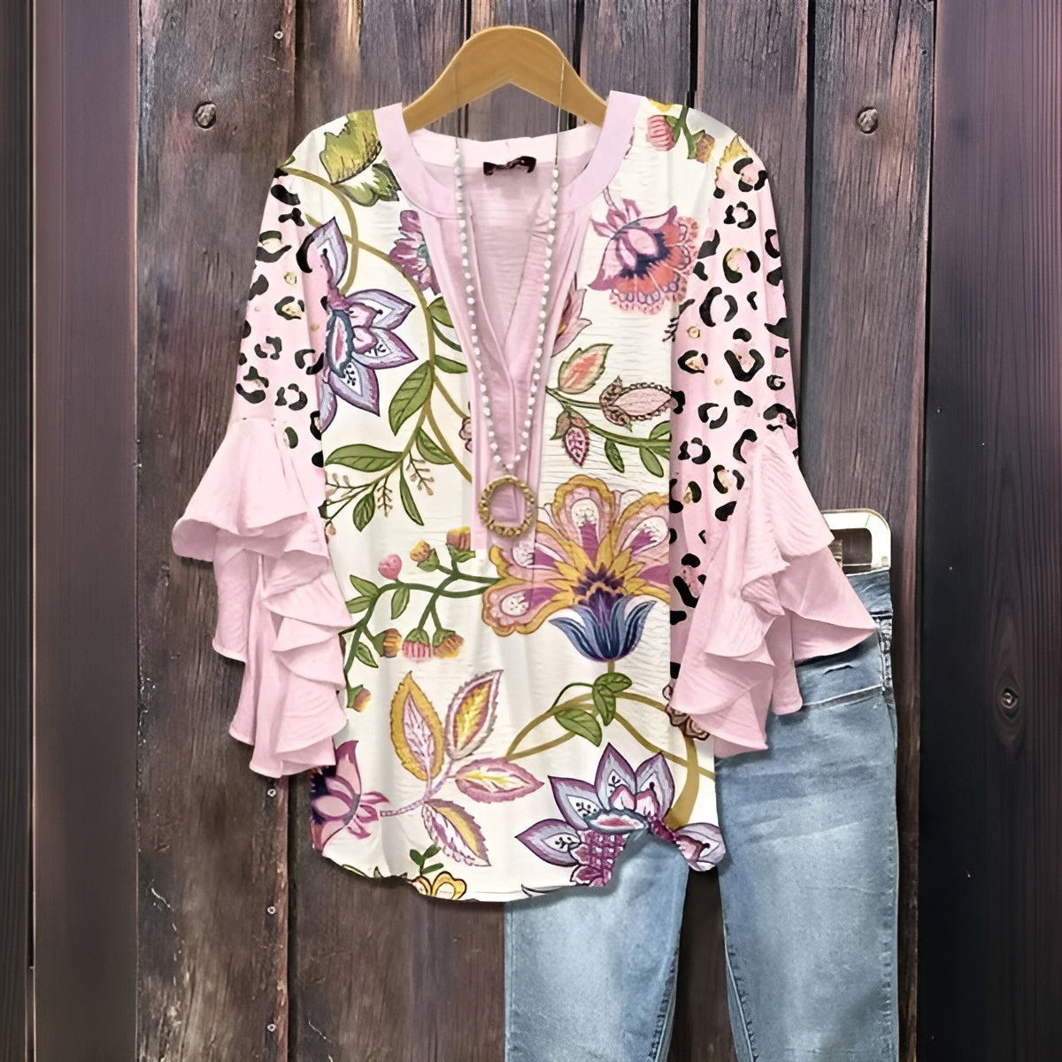 Elyara™ - Blouse décontractée avec motif de feuilles