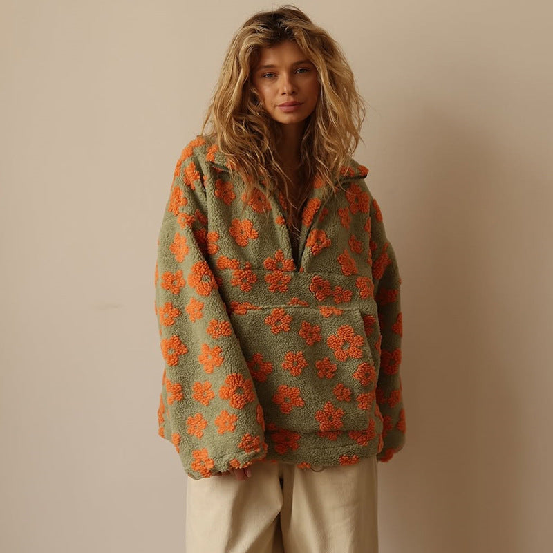 Jovira™ - Sherpa Fleece Sweatshirt with Boho Flowers and Oversized Fit 
