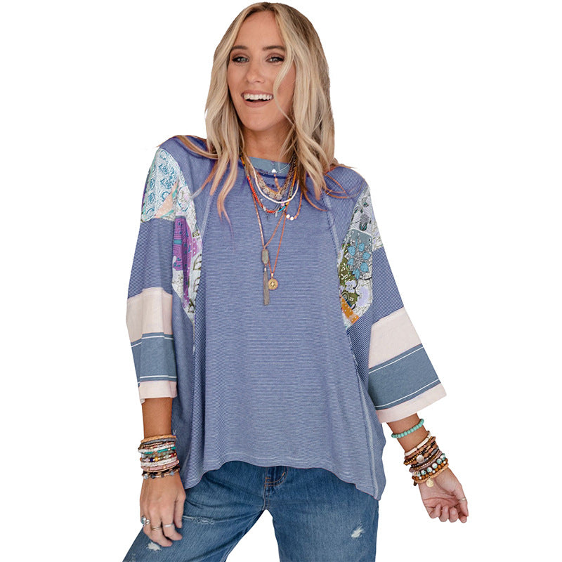 Mirelya - Lightweight Patchwork Batwing Top 