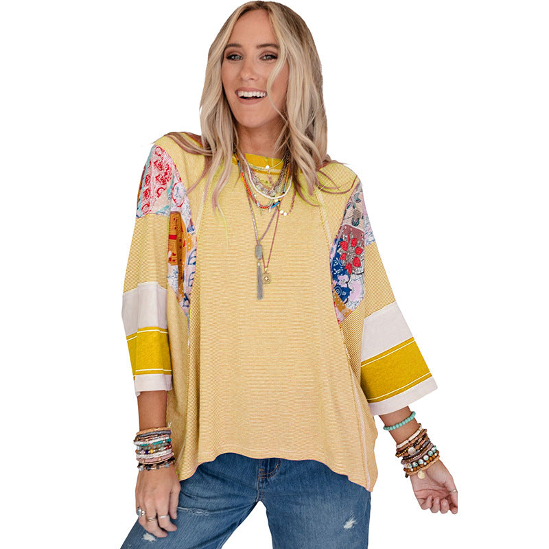 Mirelya - Lightweight Patchwork Batwing Top 