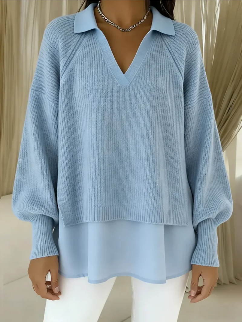 Helisavina - Chic V-Neck Layered Sweater 