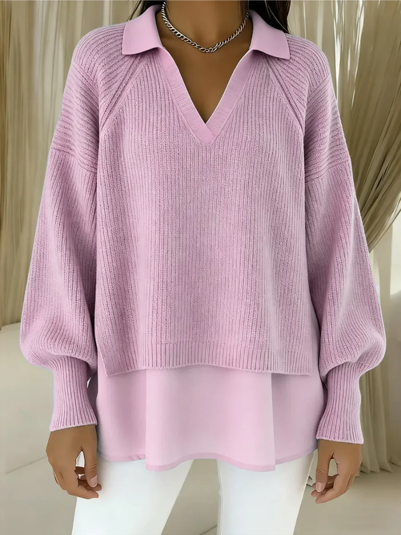 Helisavina - Chic V-Neck Layered Sweater 