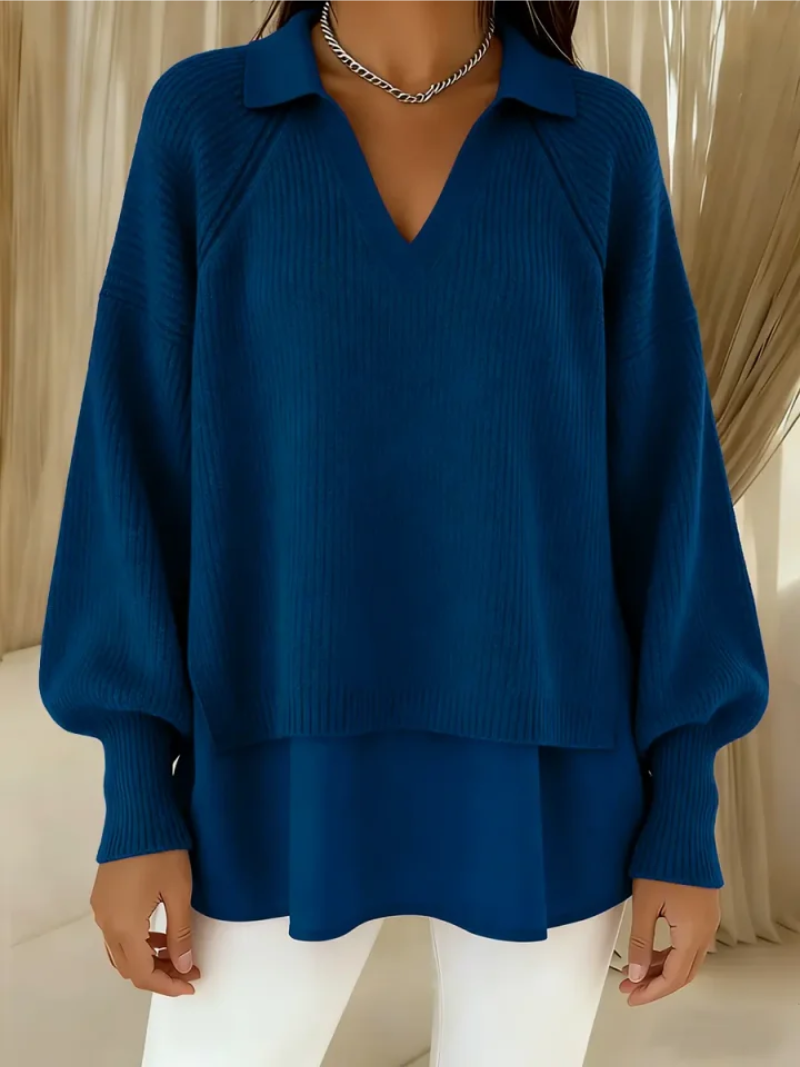Helisavina - Chic V-Neck Layered Sweater 