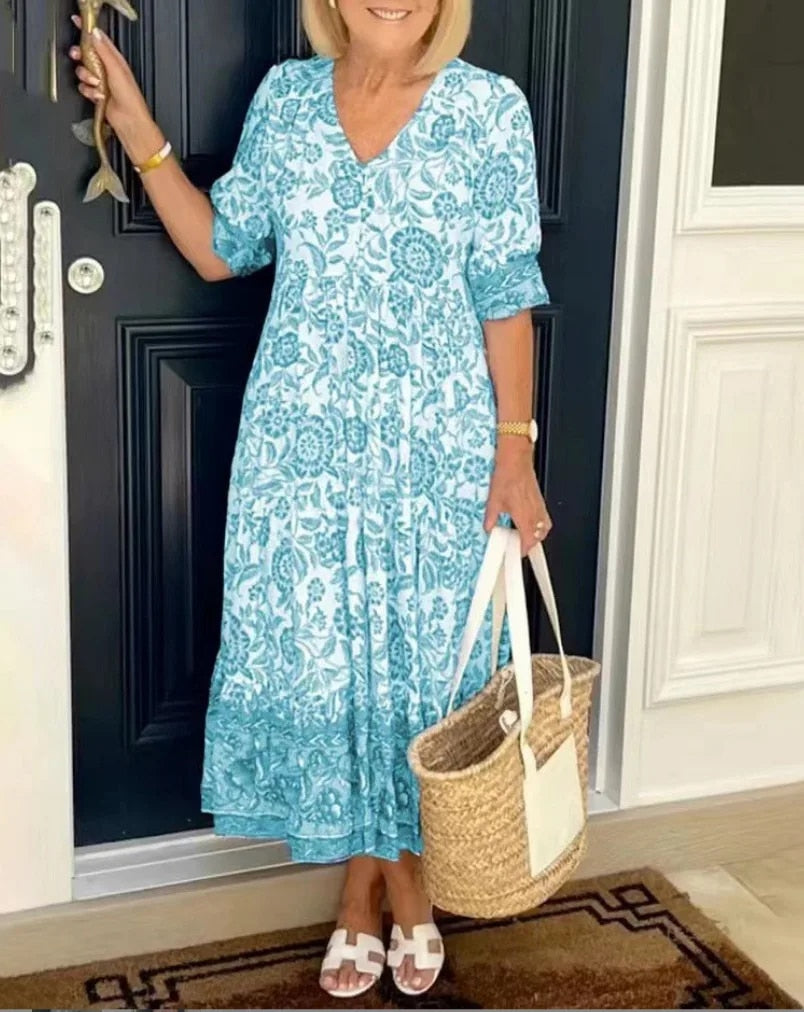 Aude™ - Robe élégante à fleurs avec décolleté en V