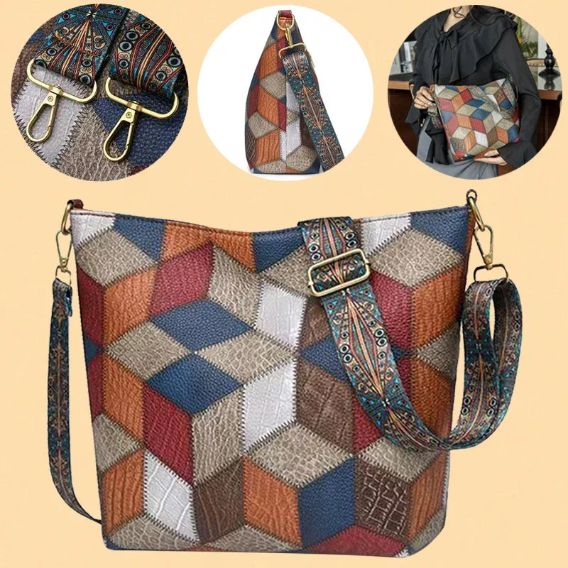 Mariellea - Mosaic Style Genuine Leather Handbag 