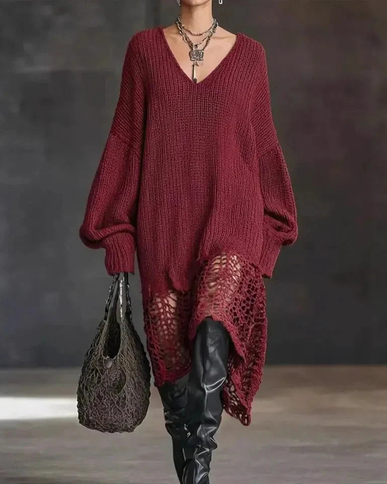 Selinavessa - Robe Tricot Oversize À Décolleté V