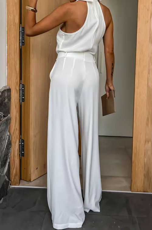 Combinaison Femme élégante Sans Manches/ Manches Courtes - Pantalon Long, Col V - Pour Soirée, Cérémonie, Quotidien