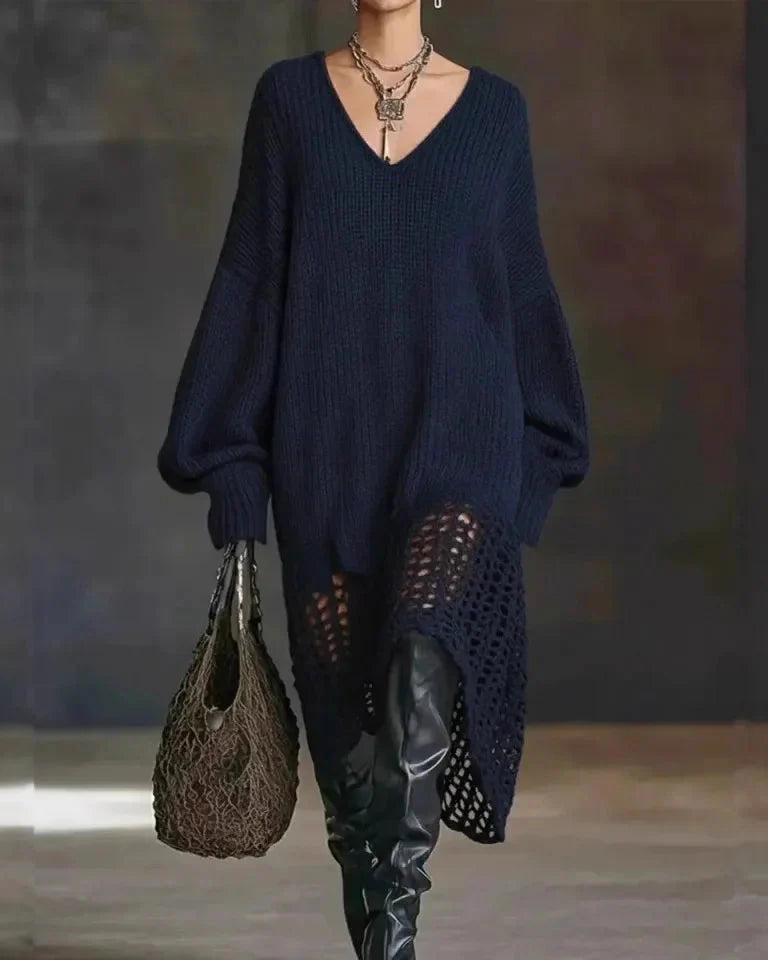 Selinavessa - Robe Tricot Oversize À Décolleté V