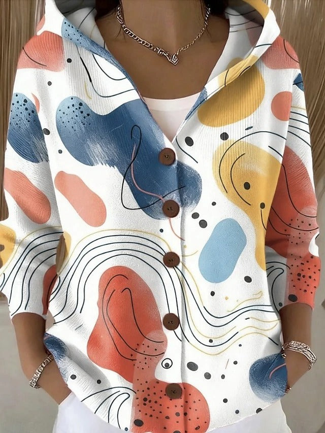 Neravellora - Cardigan Artistique à Capuche Boutonnée