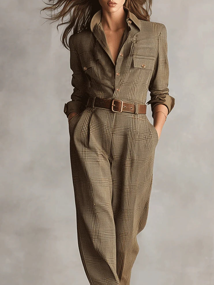 Jovanna - Chic Tweed Jumpsuit in Refined Checks 