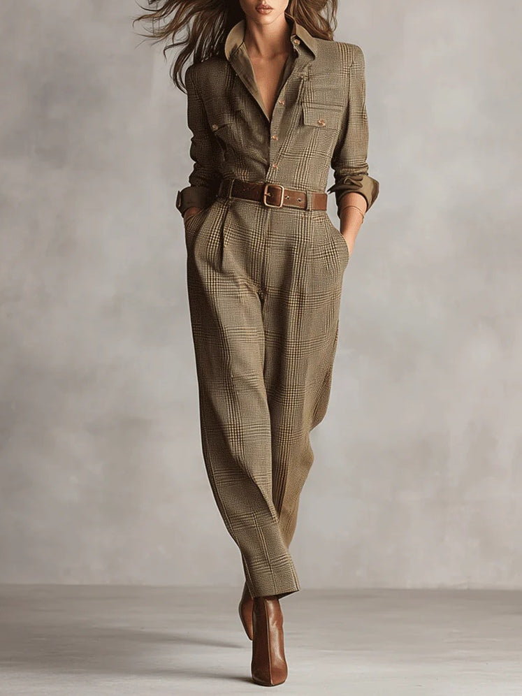 Jovanna - Chic Tweed Jumpsuit in Refined Checks 