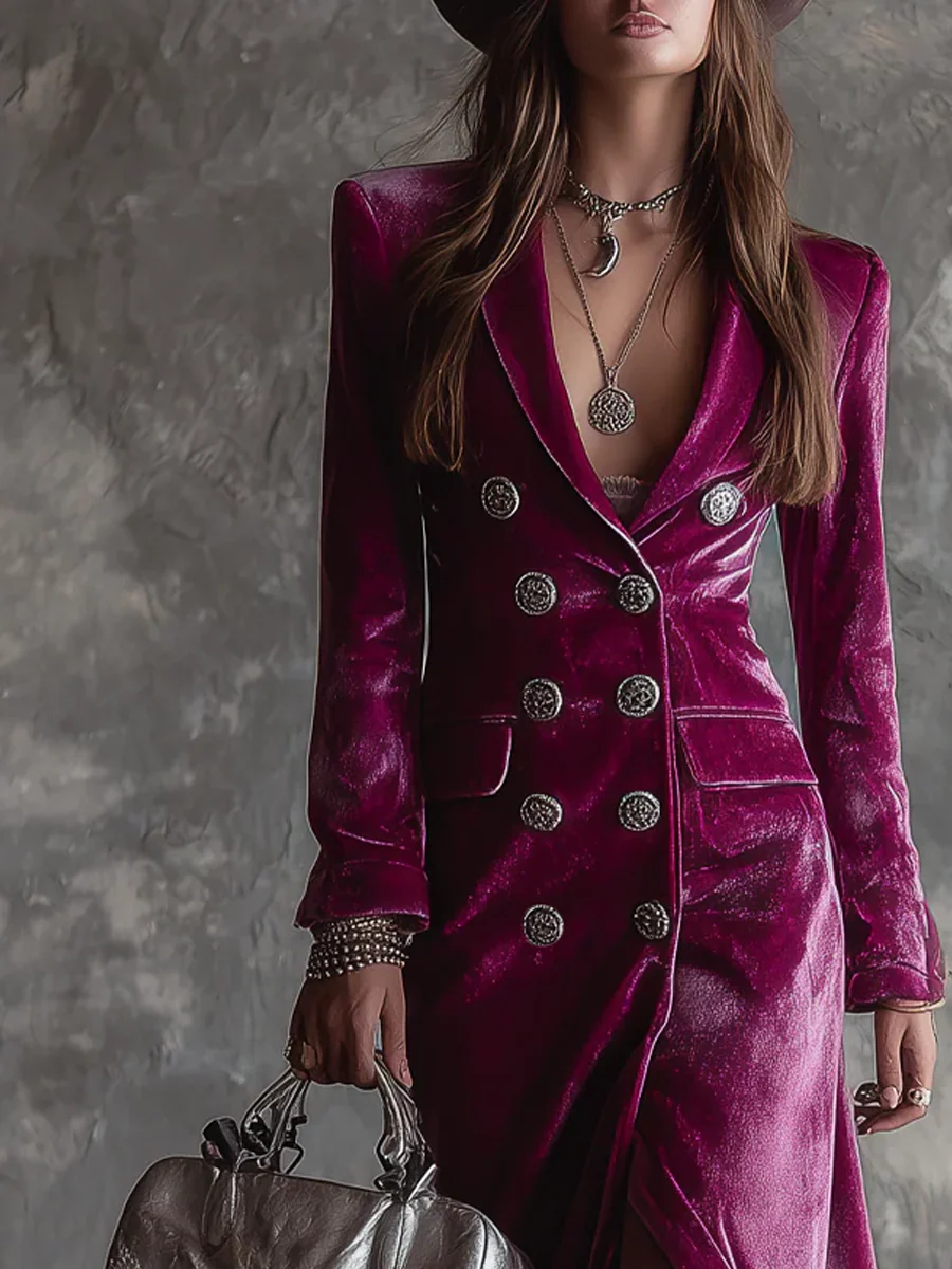 Helavine - Robe Blazer Longue en Velours Élégant