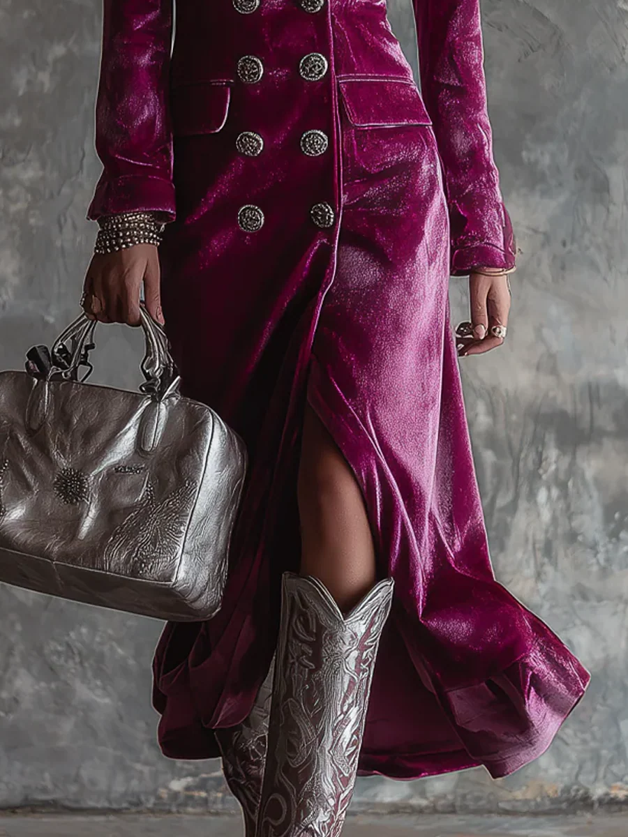 Helavine - Robe Blazer Longue en Velours Élégant