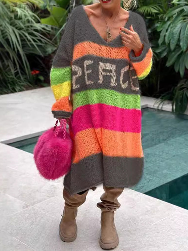 Elviana - Color Block Cashmere Sweater Dress