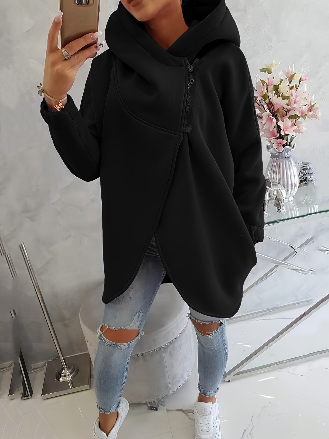 Quenlisse - Women's Zip-Up Hoodie with Front Pockets 
