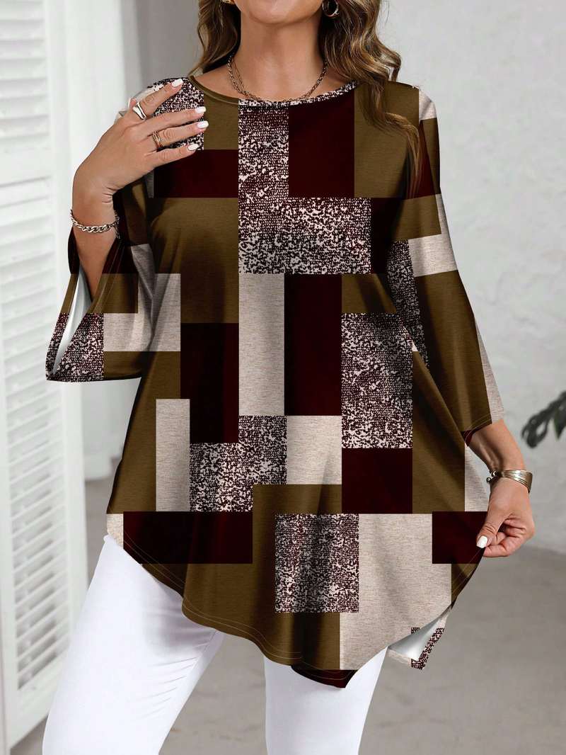 Rhosalivelle - Oversized Checkered Print Blouse