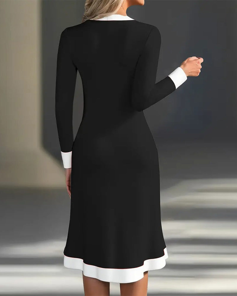 Brenyla - Elegant Midi Dress with Contrasting Collar 