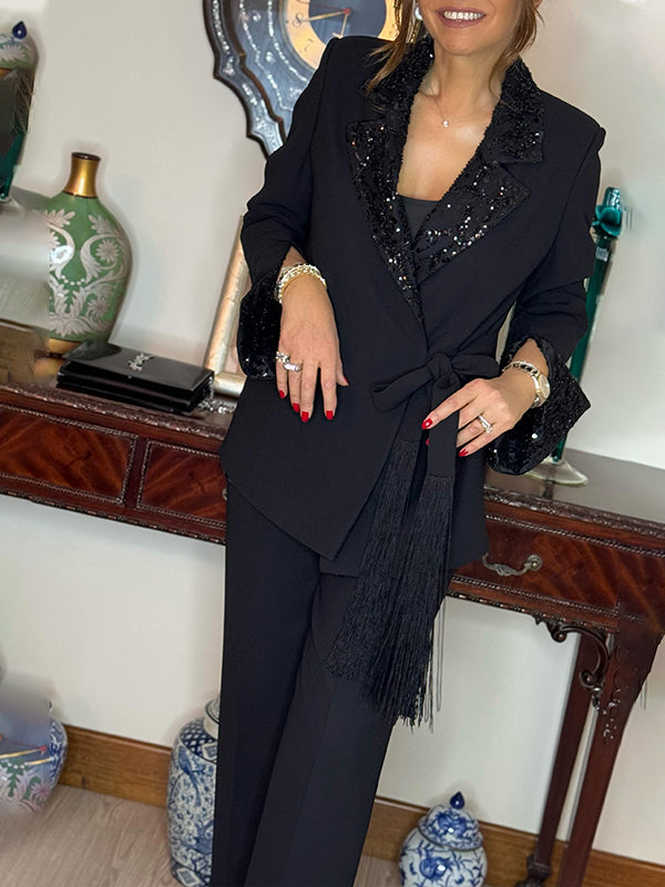 Dorinelle - Chic Sequin Blazer and Pants Set 
