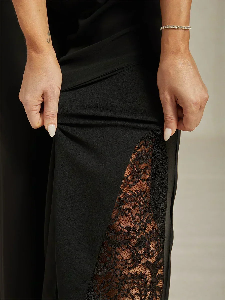 Marilivra - Straight Leg Trousers with Slit in Chiffon