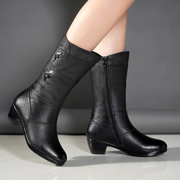 Catheriel - Women's Mid-Calf Platform Chunky Heel Ankle Boots 
