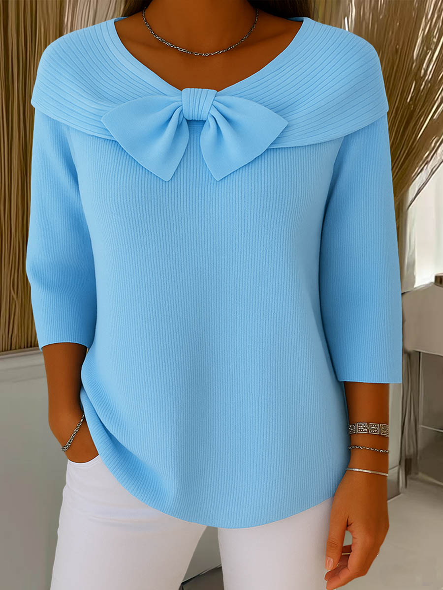 Thaloria - Pull femme col rond avec nœud décoratif