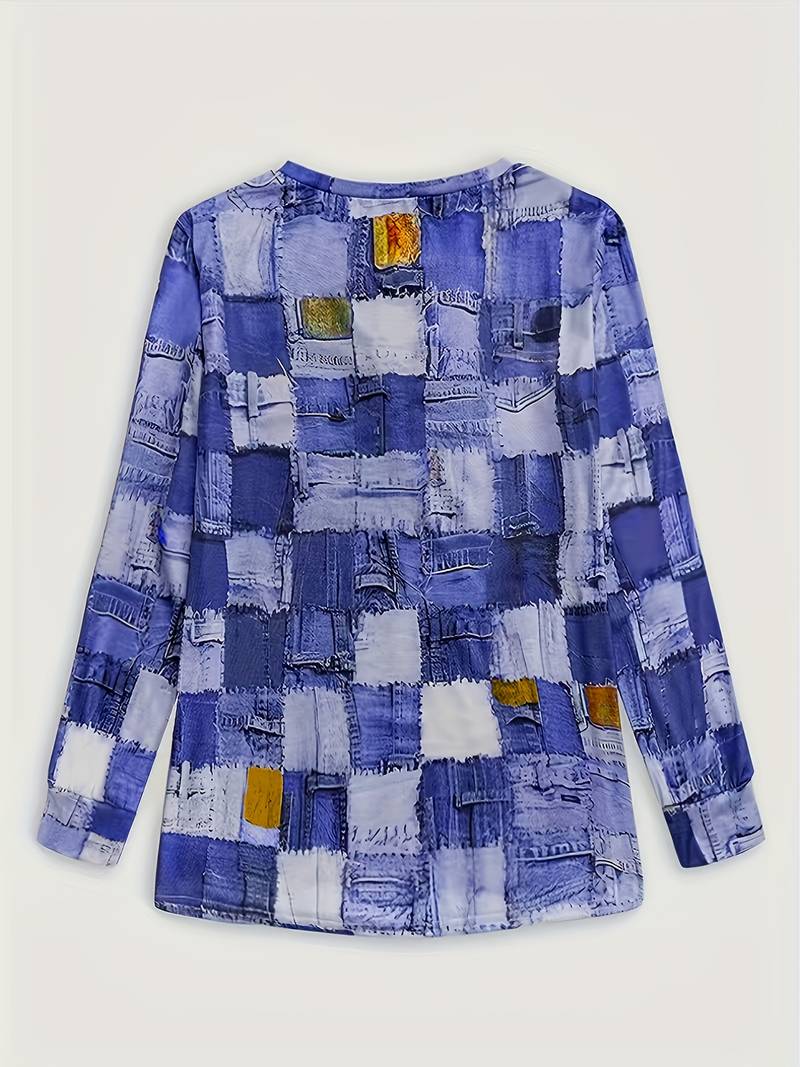 Pryselavine - Long Sleeve Checkered Pattern Casual Comfort Top 