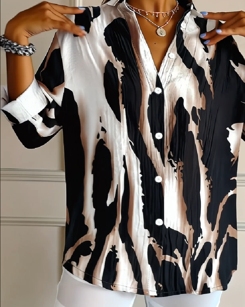 Telyra - High Neck Blouse with Irregular Print