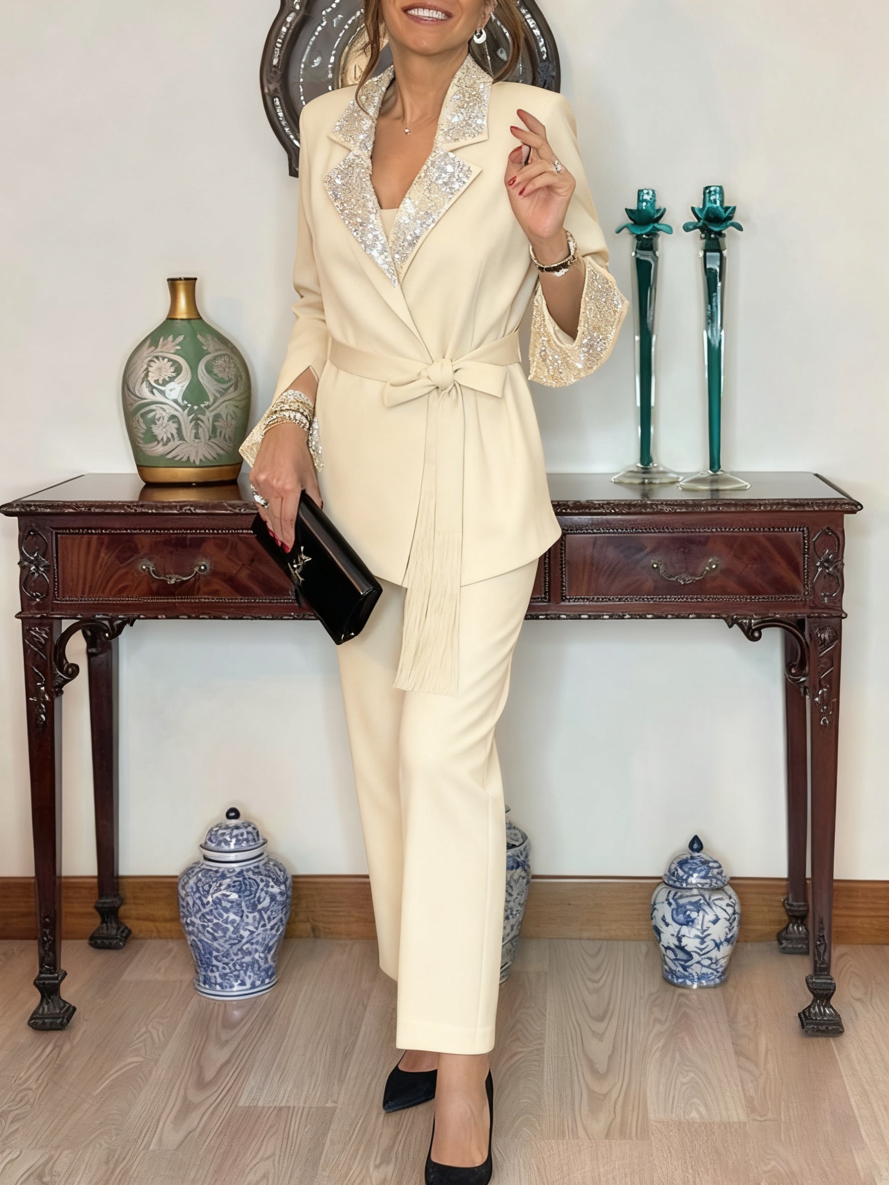 Dorinelle - Chic Sequin Blazer and Pants Set 