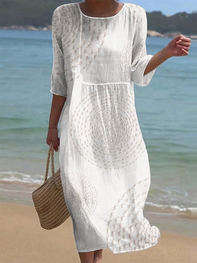 Pavessa - Flowy Midi Dress in Cotton and Linen with Textured Pattern