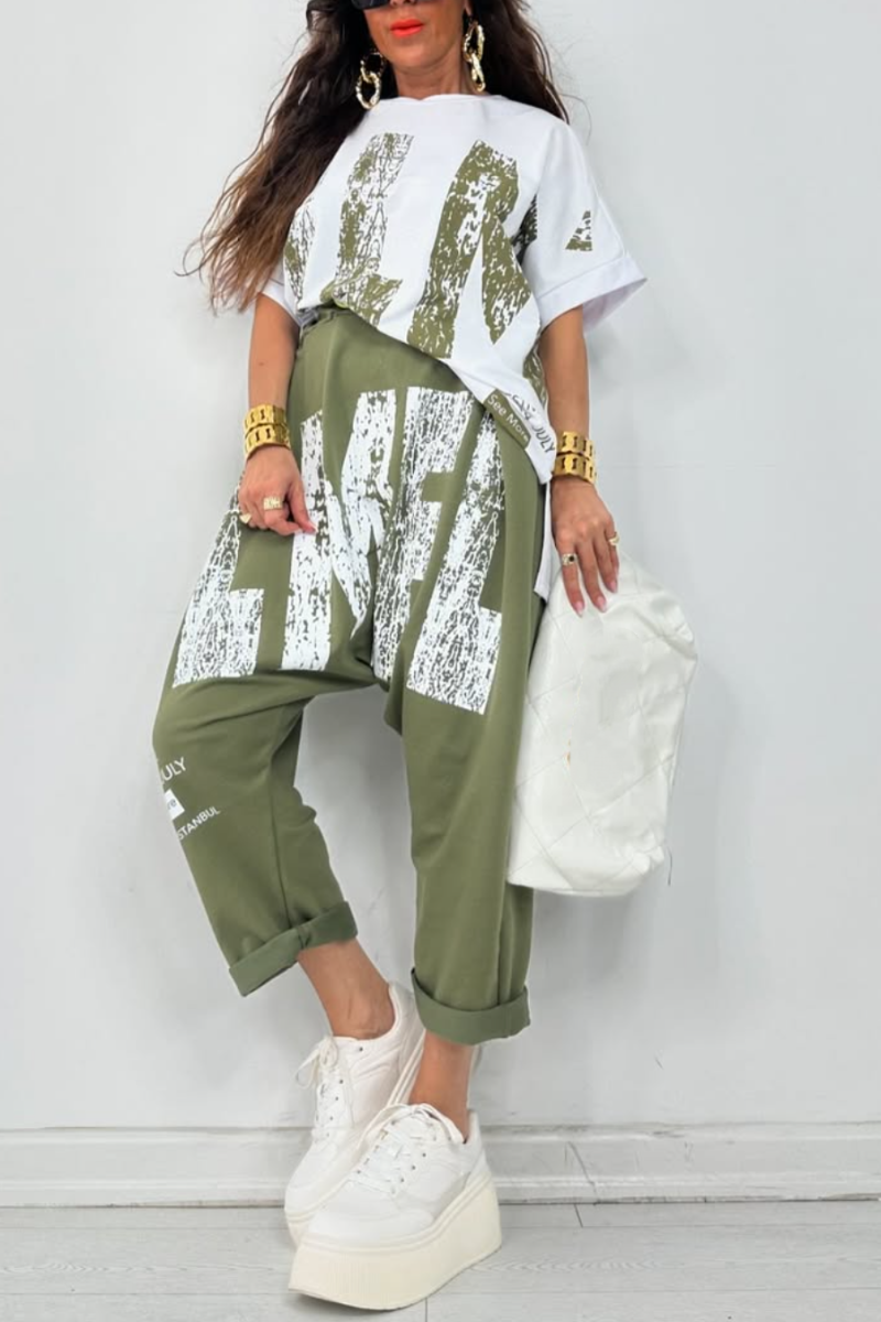 Kirelle - Women's casual set with round neck printed top and pants