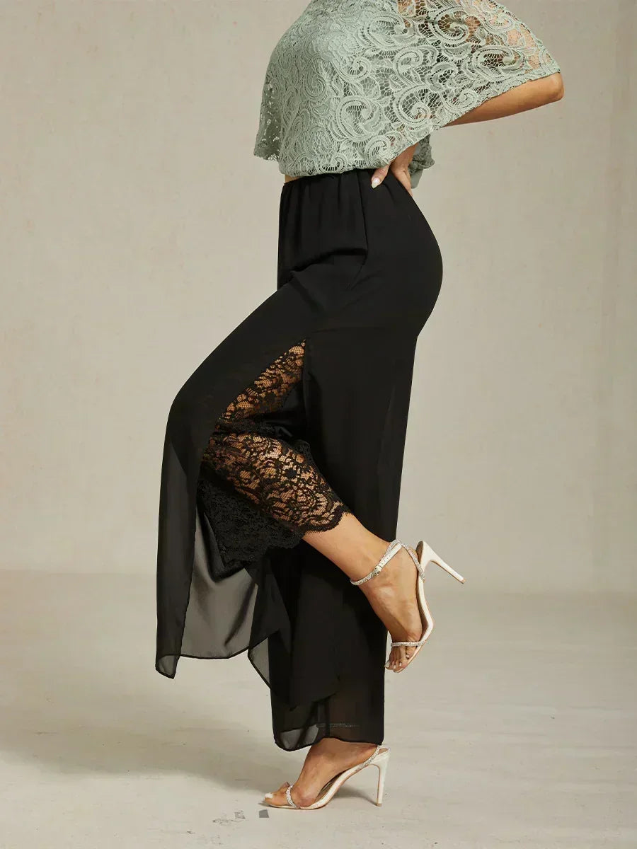Marilivra - Straight Leg Trousers with Slit in Chiffon