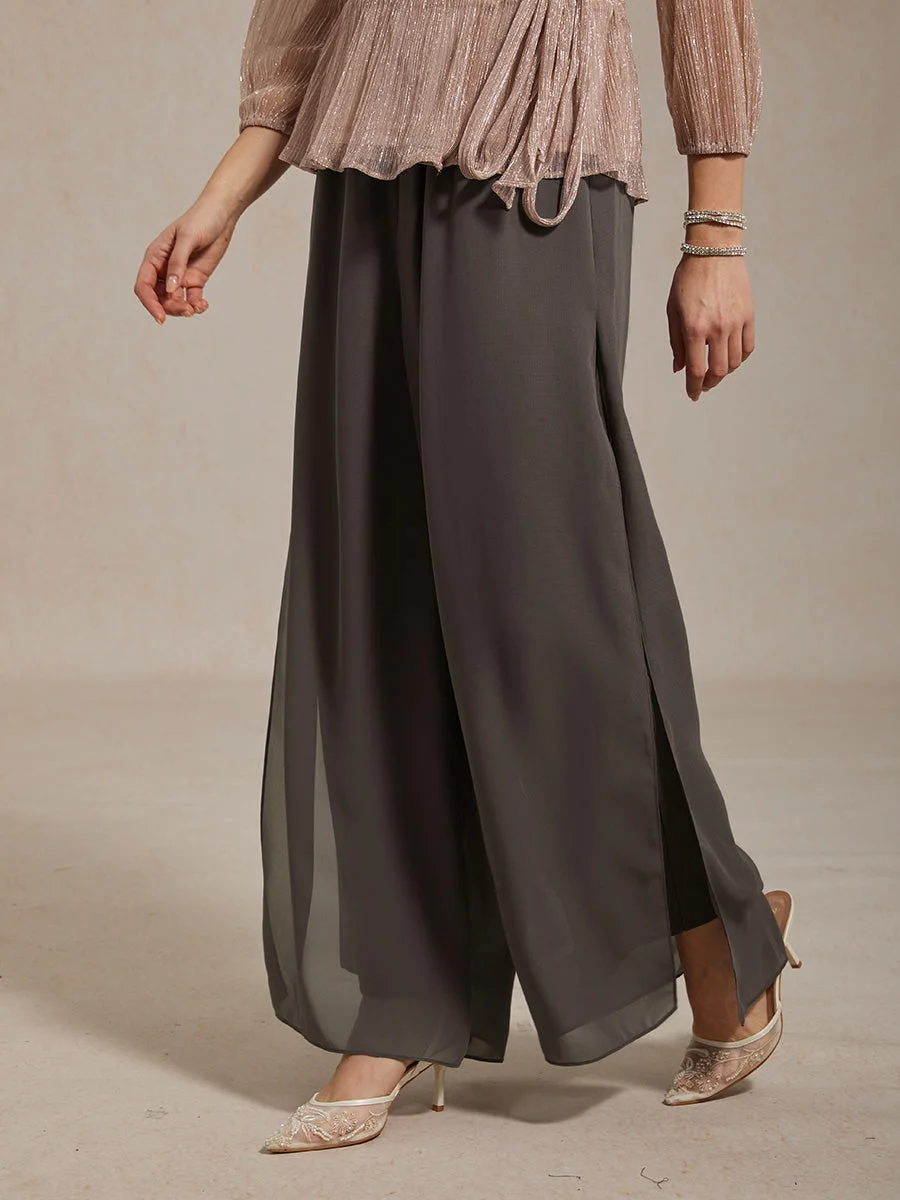 Marilivra - Straight Leg Trousers with Slit in Chiffon