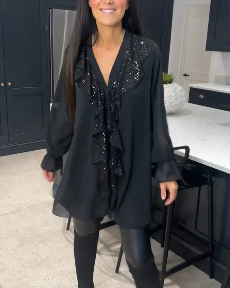 Tharalyn - Blouse Élégante à Volants Fluides